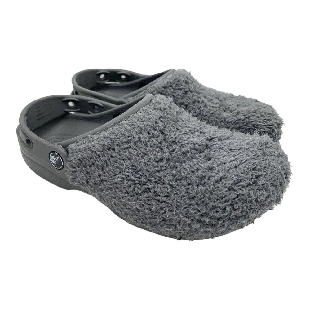 Crocs Classic Fuzz Mania Women's Size 6 Grey Faux Fur Clogs Shoes 206625